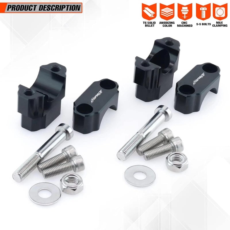 fewfuss Universal Dirt Bike Handlebar Mounts- Motorcycle Handlebar Riser Mounting Kit 1-1/8" Black - Image 5